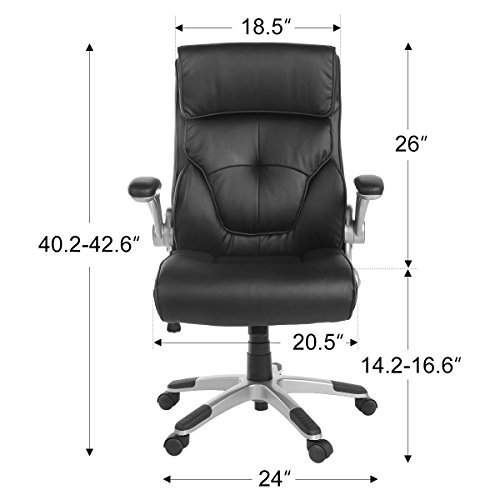YAMASORO Ergonomic Executive Leather Office Chair High Back with Flip-Up Arms,Thick Headrest and Lumbar Support Black