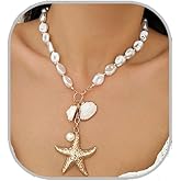 LKingel Gold Starfish Necklaces for Women Sea Shell Mermaids Necklaces Mermaid Beach Charm Necklace Mermaids Shell Beaded Choker Necklace Trendy Summer Jewelry
