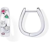 coadipress 14K Gold Plated Chunky Huggie Earrings for Women Thick Colorful Cubic Zirconia Statement Hoop Earrings Unique Multicolored CZ Tiny Round Earrings Trendy Jewelry