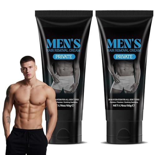 LBOYLOVE® 2 Pcs Hair Removal Cream for Men, Painless Depilatory for Unwanted Male Hair in Private Area, Suitable for All Skin Types and Sensitive, 1.76oz/50g