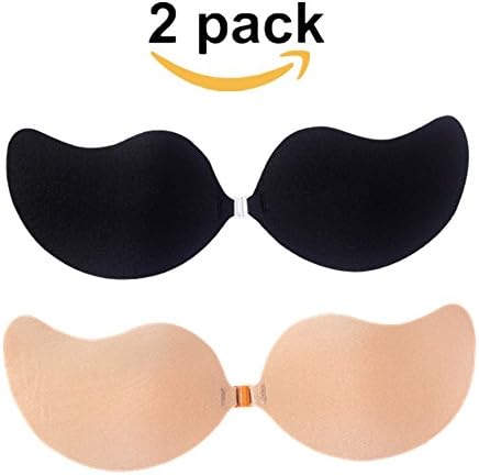 Silicone Push-up Backless Adhesive Strapless Bras 2 Pack DD Underwire Gel Magic Stick Invisible Bra Black/Nude Size A B C D