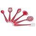 Silicone Cooking Utensils for Kitchen, Set of 6, Red, Non-stick, Plus 121 Cooking Secrets Ebook
