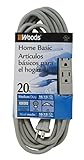 Woods 2867 3-Outlet Extension Cord with Power Tap, 20-Foot, Gray