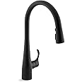 KOHLER Simplice Pull Down Kitchen Faucet, 3-Spray Faucet, Kitchen Sink Faucet with Pull Down Sprayer, Matte Black, K-596-BL