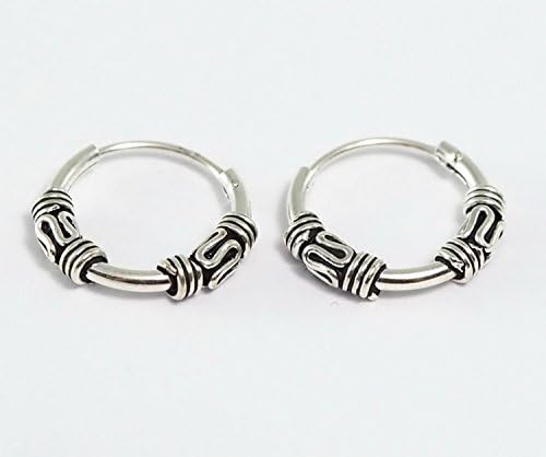 Real 925 Sterling Silver Bali Earring Hoops Black Oxidized Unisex 1/2" (12 mm)