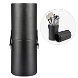 Makeup Brush Holder Etmury Professional Travel Case, Vegan Leather Round box Large Capacity Storage bags for Pen Pencils Brushes Countertop Display Container (PU Black)