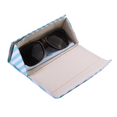 COSMOS Foldable Triangle Sunglasses Goggles Pouch Case Eyeglasses Holder with Cleaning Cloth, White/Mint Stripe