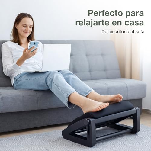 ZYNTRA® Reposapiés ergonómico con cojín viscoelástico y 6 alturas ajustables | Apoya pies oficina ideal para casa, escritorio, sofá y teletrabajo, mejorando postura y confort.