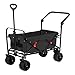 Black Wide Wheel Wagon All-Terrain Folding Collapsible Utility Wagon with Push Bar - Portable Rolling Heavy Duty 150 Lbs Capacity Canvas Fabric Cart Buggy - Beach, Garden, Sporting Events, Park