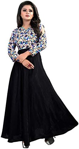Gauri Beautiqe Black Satin Printed Gown