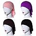Ksweet 4pcs Stretch Elastic Hijab Cap for Women Summer Underscarf Tube Cap Head Cover Scarf (Black+Light brown+Purple+KQ)