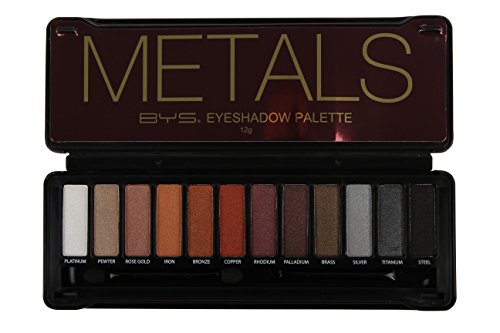 BYS Metals Eyeshadow Palette Tin with Mirror & Dual Applicator 12 Metallic Shades