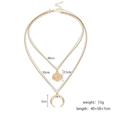 Eoumy Layered Gold Moon Necklace for Women Dainty Long Chain Moon Coin Y-Necklace Gold Crescent Full Moon Pendant Necklace
