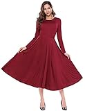 Leadingstar Women's Long Sleeve A-line Swing Midi Fit and Flare Vintage Dress