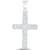 Jewels By Lux Sterling Silver White-Tone 1/20 Ctw Natural Diamond Cross Pendant