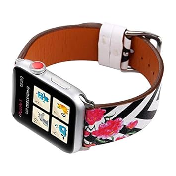 PENKEY for Apple Watch 38mm and 42mm Floral Pattern Leather Watch Band Strap, Replacement iWatch Bracelet Wristband Options for Series 3, Series 2, ...
