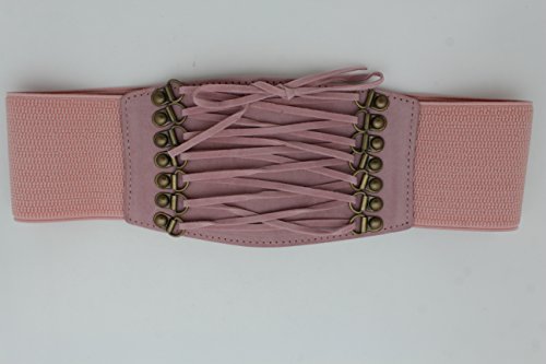 TFJ Women Fashion Wide Corset Belt Elastic High Waist Stretch S M Pastel Pink