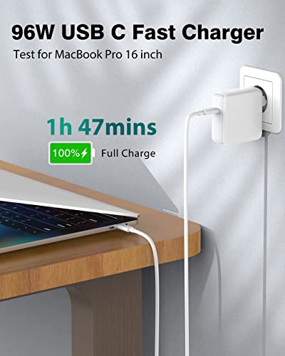 Charger 96W USB C Power Supply Compatible with MacBook Pro 16/15/14/13 inch, MacBook Air 2020/2019/2018, 2024 iPad Pro/Air M2/M4, Quick Charger, USB C to C Cable 2M