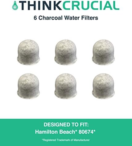 6 Hamilton Beach Charcoal Water Filters, Compare to Part # 80674, Designed & Engineered by Crucial Coffee