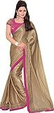 Beige Satin Chiffon Saree With Contrast Border & Jacquard Pink Embroidered Blouse
