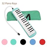 Glarry 32 Key Melodica Musical Instrument for Music Lovers Gift with Two mouthpieces and Carrying Bag (Green)