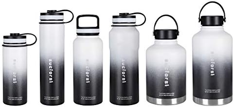 SUCFORST Water Bottle +2 Extra Accessories - Vacuum Insulated Stainless Steel Wide Mouth Travel Mug - Powder Coated Double-Walled Flask