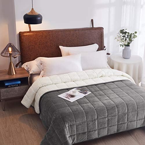Sherpa Weighted Blanket King Size for Adults (Light Grey/White, 88x104