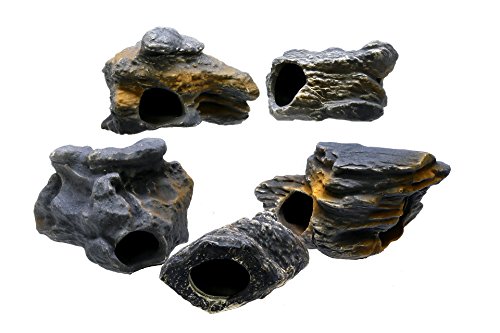 DR. MOSS Cichlid Stone 5 pc Luxury Set - Ceramic Rock Cave Aquarium Decorations - Fish Tank Decor