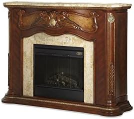 Aico Amini Cortina Marble Top Fireplace with Electric Fireplace Insert w/Heater and LED Lights (110V Only) in Honey Walnut