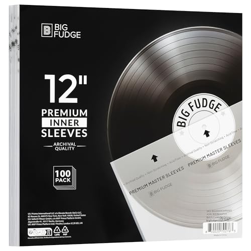 BIG FUDGE Premium Master Schallplatten Hüllen Innen - 12" x 100 STK - Archivhüllen Antistatisch aus Reispapier - Dursichtige 3-Lagige Vinyl LP Schutzhüllen - Vi