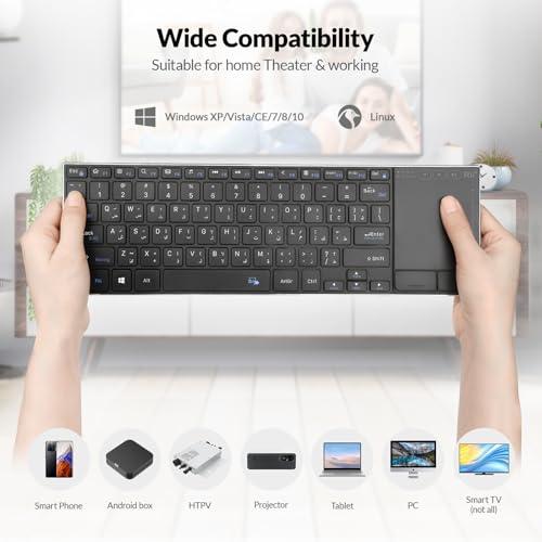 Rii Wireless Keyboard with Trackpad,Dual Mode Bluetooth Keyboard&Wireless Keyboard with Touchpad,Rechargeable Stainless Steel Ultra Slim (BT+2.4G)[Arabic layout]