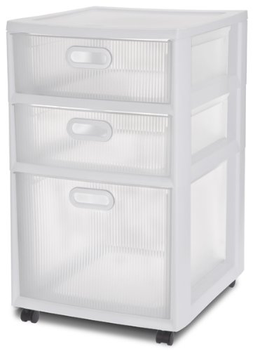 Sterilite 36128002 Ultra 3 Drawer Cart White Frame With Clear