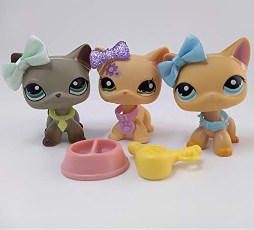 Pet Shop Littlest lps Short Hair Cat ##339 #1962 #391, 3pcs Total Yellow Gray Cats with Accessories Lot Collars Bows for Kids Who Love lps Pet