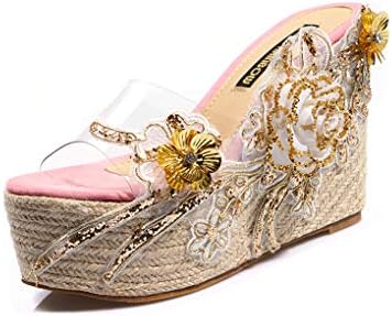 VOWAN Womens Clear Flower Big Wedges Platform Chunky Slide Open Toe Slip On High Heel Woven Sandals Shoes