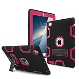 iPad 2 Case,iPad 3 Case,iPad 4 Case, AICase Kickstand Shockproof Heavy Duty High Impact Resistant Rugged Hybrid Three Layer Armor Full Body Protection Case with Stylus for iPad 2/3/4 (Black/Rose)