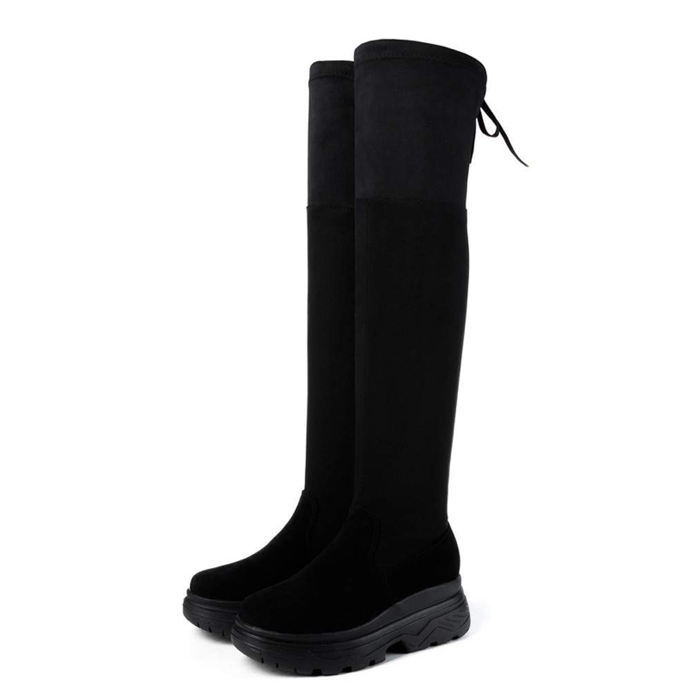 stretch black boots suede