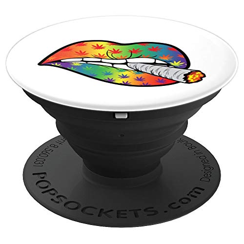 Weed Pop-Socket Leaf Dope 420 Rainbow Lips White Stoner Gift - PopSockets Grip and Stand for Phones and Tablets