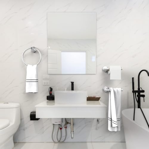 NEWKIBOU Juego de Accesorios de Baño de 2 Piezas Toalleros de Baño de 304 Acero Inoxidable y Soporte de Papel Higiénico Anillo para Toallas de Mano Soporte para Baño y Cocina (Plata)