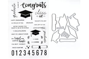 DzIxY Graduation Hat Number Clear Stamps and Metal Cutting Dies Sets for Card Making Scrapbooking Paper Supplies Seals Storage Pockets