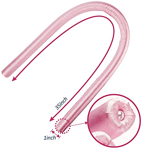 Heatless Hair Curling Rod Headband for Long Medium hair,DIY No Heat EVA Hair Curler,Soft Foam Hair Rollers,Curling Ribbon and Flexible Rods(Pink)