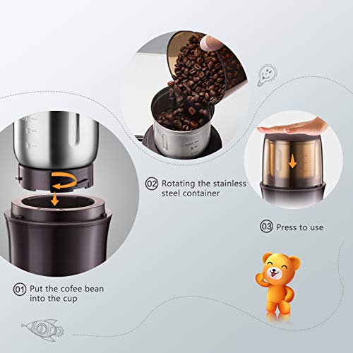 Bear Kaffeemühle, 200W Edelstahl Elektrische Kaffeemühle, Kapazität 75g, eräuscharm Getreidemühle Kaffeemühle, Grinder… – Bild 5