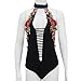 Gobought Women's Rose Embroidery Backless Lace Up Bodysuit Tops
