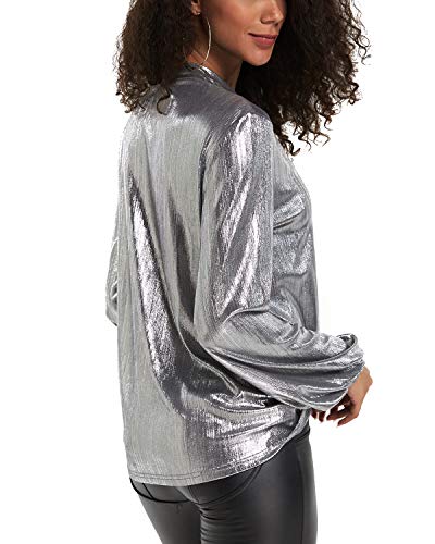 YOINS Sexy Oberteil Damen Glitzer Oberteile Wetlook Langarmshirt für Damen Tshirt V-Ausschnitt Clubwear Partywear… – Bild 4