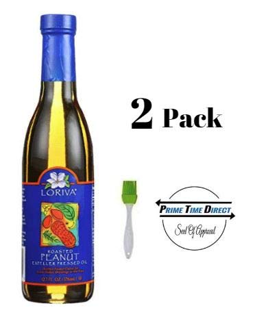 Loriva Peanut Oil Pure Roasted Expeller Pressed Oil, 12.7 oz (Pack of 2) with Silicone Basting Brush in a Prime Time Direct Sealed Bag