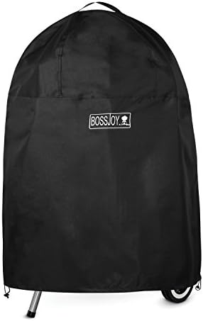 BBQ Gas Barbecue Grill Cover Heavy Duty Waterproof Dustproof Round Dome Smoker Cover Kettle-Style Barbecue Grill Cover with Adjustable Pull Strings, Dia 27"x 34"H
