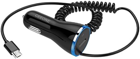 Micro USB Car Charger, CeeOne Universal USB 12W Car Charger Built-in 6ft Micro USB cable for Samsung Galaxy, HTC, Sony, Nexus, Motorola, LG, Huawei, Android Devices and More (Black+Blue Edge)