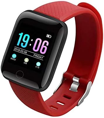 HOTEON Color Screen Smart Sports Bracelet,IP67 Waterproof Smart Watch, 1.3-inch Screen Activity Tracker with Heart Rate BP Function,USB directly Charging(Without cable) for iPhone Android (Without SIM card slot & GPS not applicable) (Red)