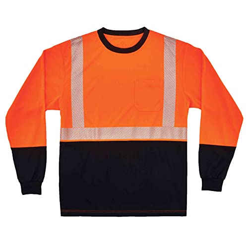 Ergodyne GloWear 8281BK ANSI Black Bottom High Visibility Long Sleeve Reflective Safety Shirt, Orange, 4X-Large