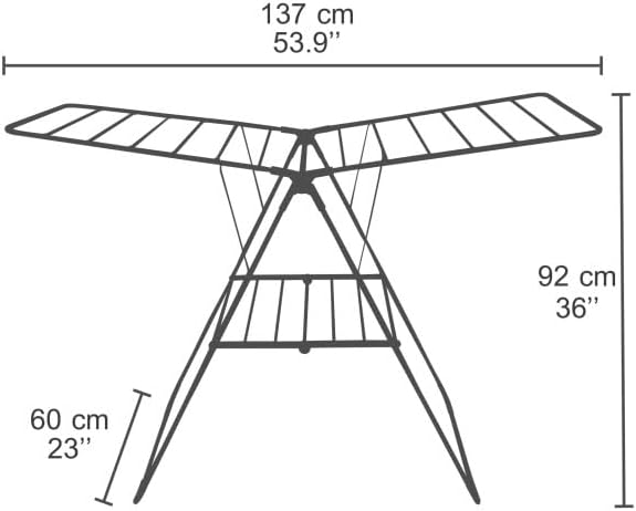 - Tendedero Grande Tetras 18M - Acero Inoxidable Gris y Negro - Dimensiones 137x60x92cm - Plegable - Ideal para secar la Ropa - Ahorra Espacio - Práctico y Duradero - Color estándar