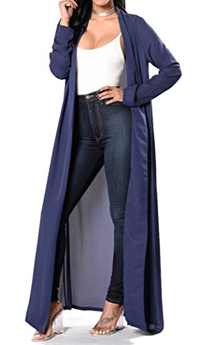 Mr.Seven Womens Chiffon Maxi Kimono Cardigan Blouse Beach Cover up Beach Dress (L, Dark Blue)